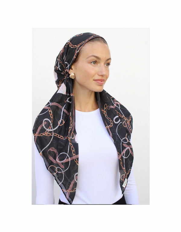 Watercolor Gold Chains Classic Pre-Tied Headscarf with Velvet Grip