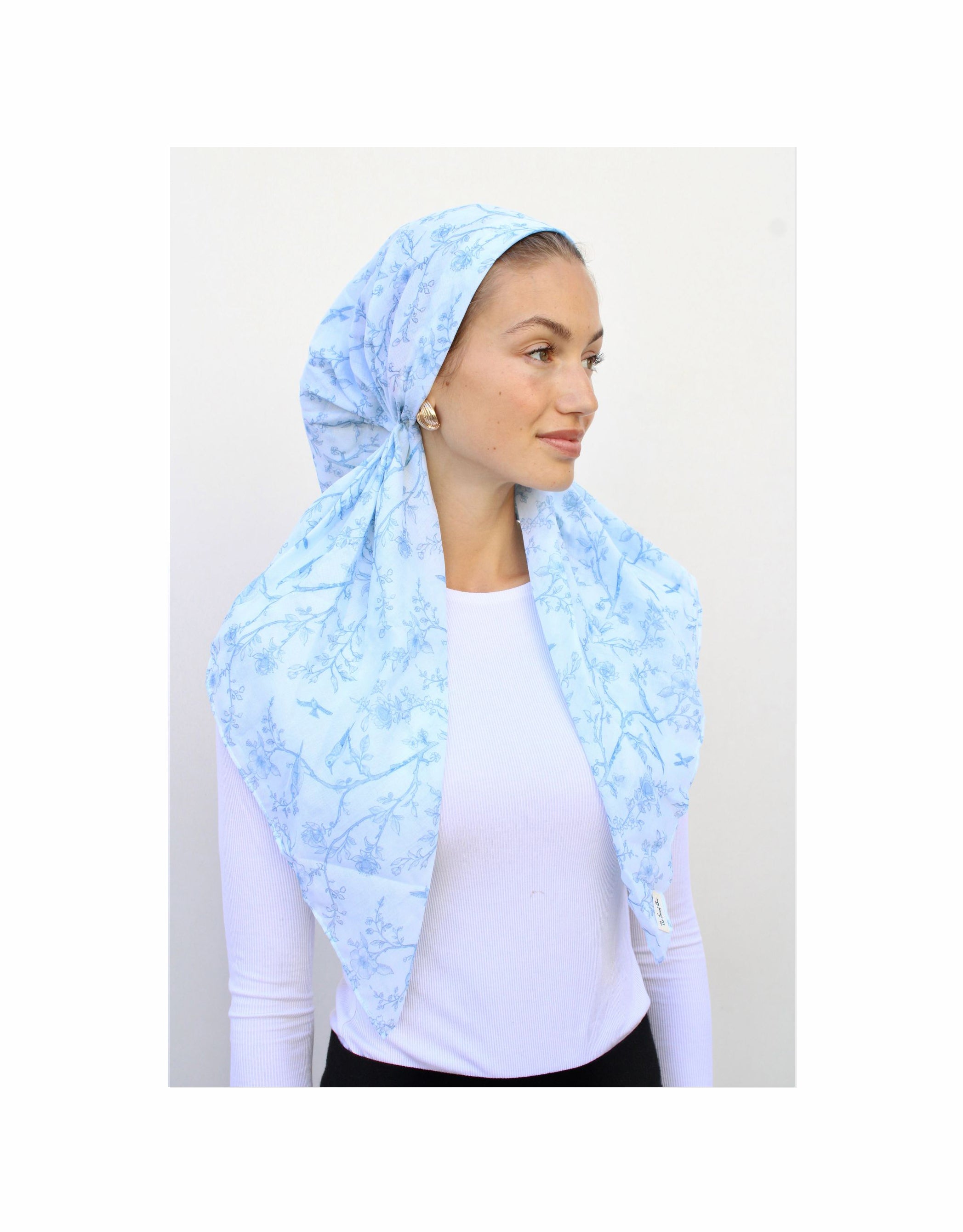 Whimsical Toile Classic Pre-Tied Headscarf with Velvet Grip