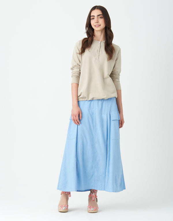 Stretch French Terry Jewel Button Bungee Top Latte