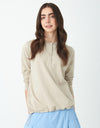Stretch French Terry Jewel Button Bungee Top Latte