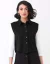 SuperSoft Sleeveless Cropped Button Vest with Collar and Pocket Black