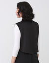 SuperSoft Sleeveless Cropped Button Vest with Collar and Pocket Black