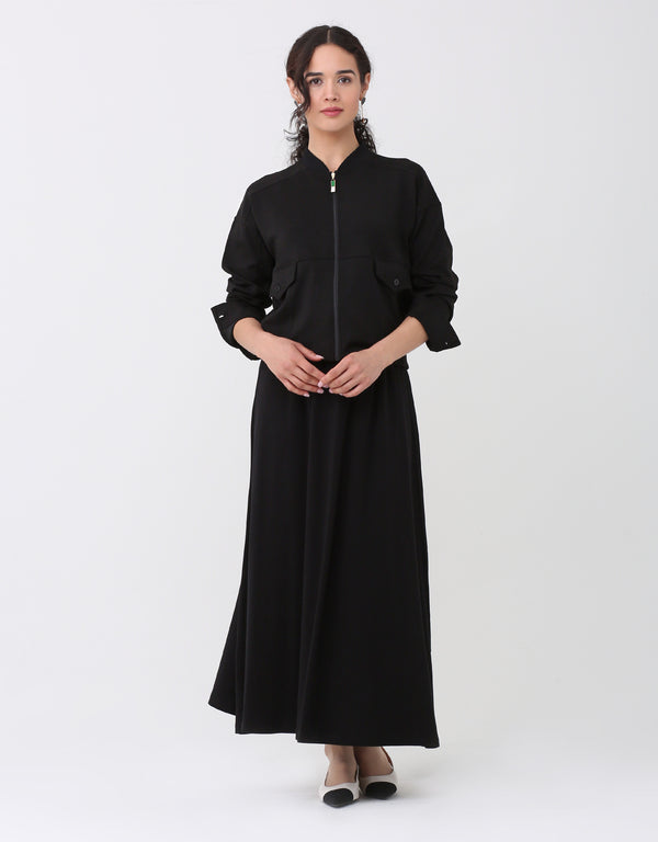 SuperSoft Cargo Bomber Jacket with Green Zipper Pull Black