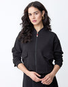 SuperSoft Cargo Bomber Jacket with Red Zipper Pull Black