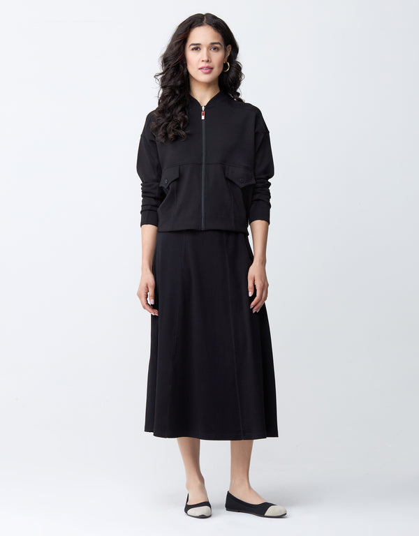 SuperSoft Cargo Bomber Jacket with Red Zipper Pull Black