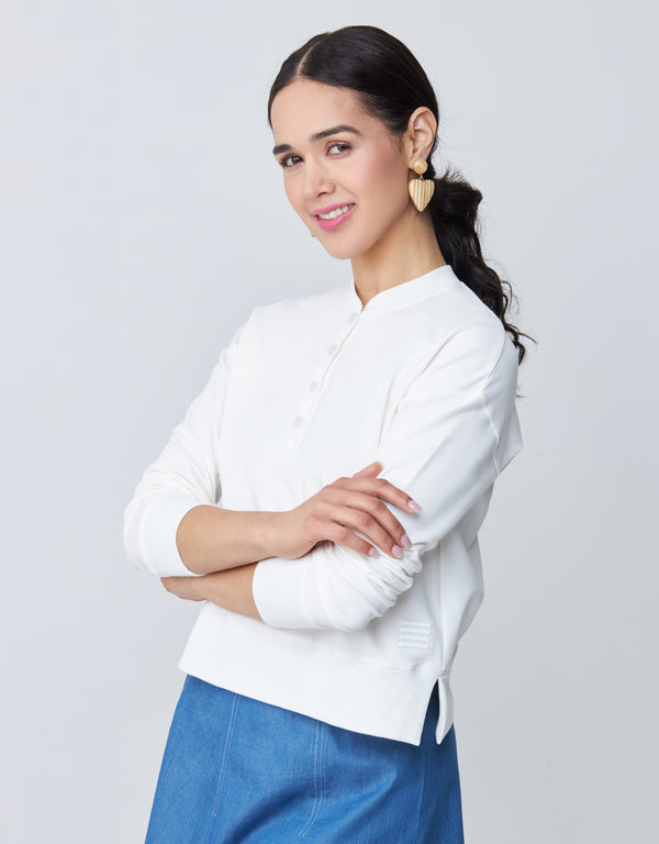 Button Top with Split Rib White