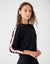 Crew Top with Studded Contrast Sleeve Rib Black Pink