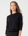 Crew Top with Studded Contrast Sleeve Rib Black Pink