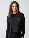 Cropped Pocket Sweatshirt with Silver Starburst Motif Black
