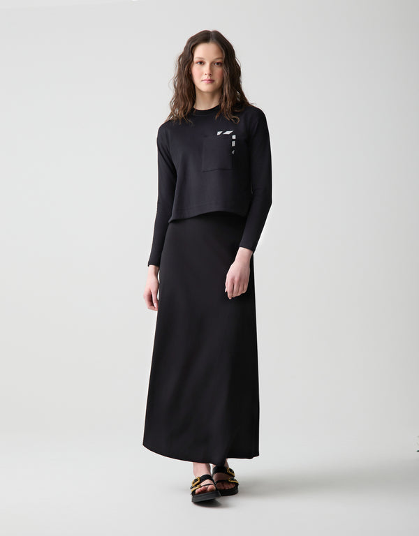 38" Basic Elastic Waist Aline Jersey Skirt Black