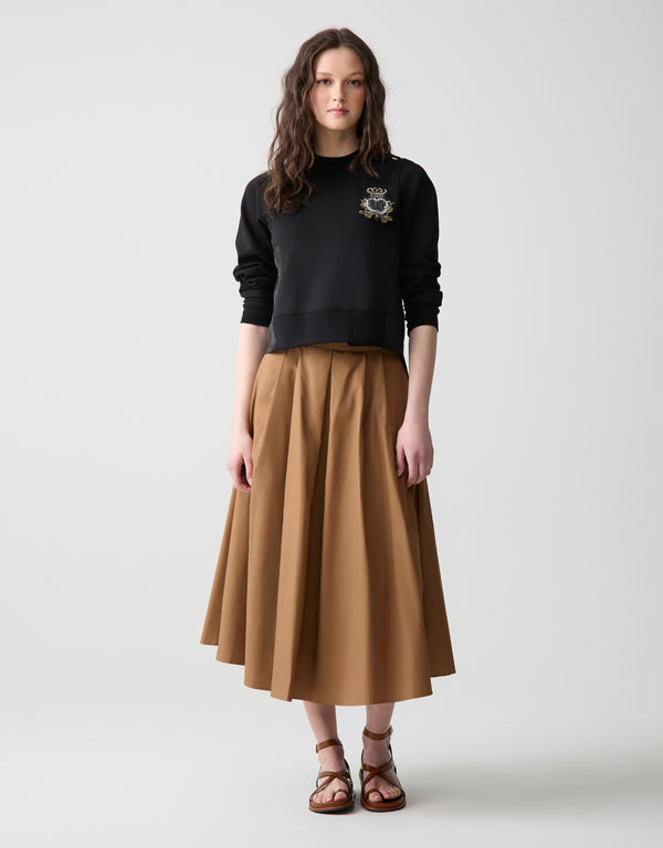 Poly Back Top with Jeweled Crest Appliqué Black