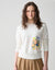 Light French Terry Sweatshirt with Embroidered Motif Ivory