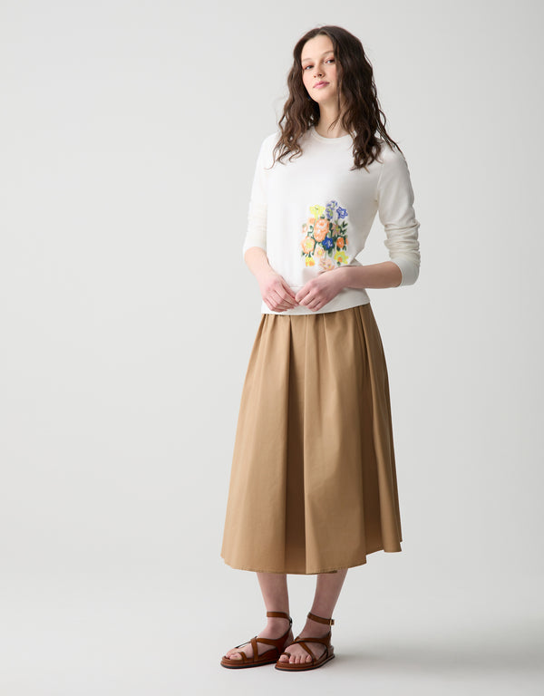 Light French Terry Sweatshirt with Embroidered Motif Ivory