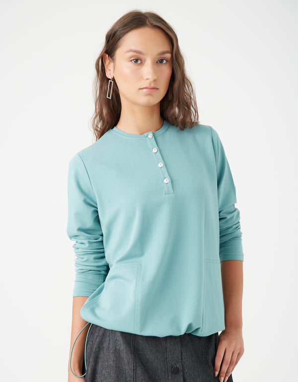 Stretch French Terry Jewel Button Bungee Top Mint