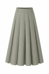 33" Green Grey Pleated Midi Skirt