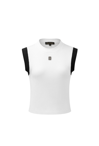 SleevelessRibbed Vest With Logo White