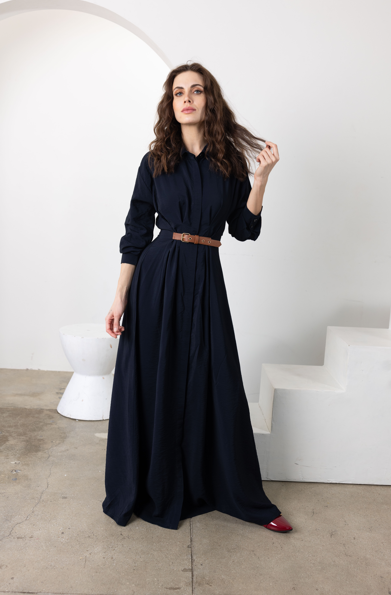 Classic Blue Belted Maxi Dress
