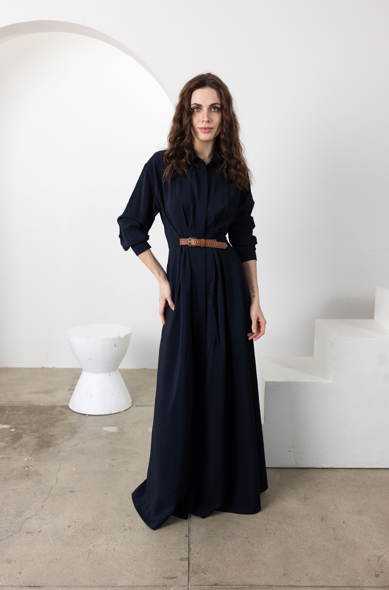 Classic Blue Belted Maxi Dress