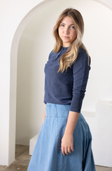 Navy WashButton Ribbed Top