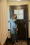 JackieO Cheetah Green Print Velvet Maxi Dress
