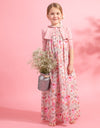 Girls Long or Short Smocked Floral Sleeveless Dress Pink