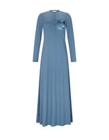 Button Front Nightgown with Satin Pocket and Logo Motif Light Blue