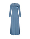 Button Front Nightgown with Satin Pocket and Logo Motif Lt.Blue