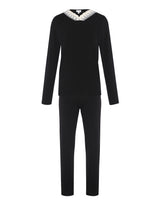 Lace Trimmed Vneck Pajamas Black Ivory