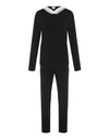Lace Trimmed Vneck Pajamas Black Ivory