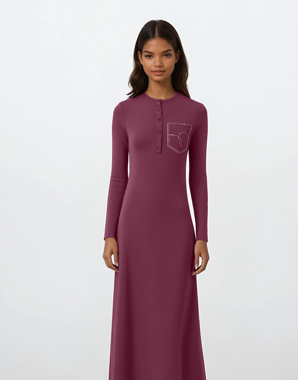 Crimson Pocket Button Down Nightgown Plum