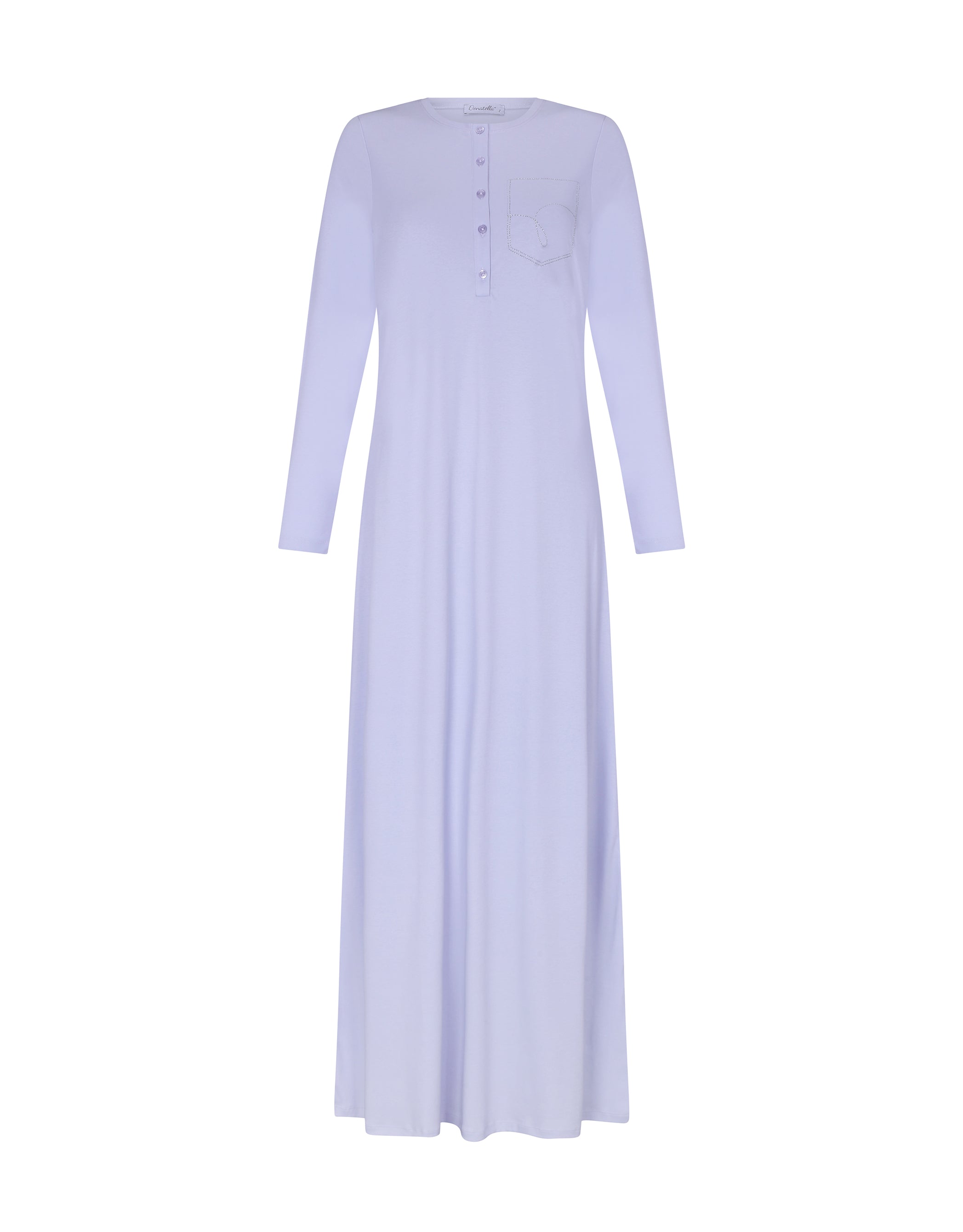 Button Front Nightgown with Pocket Motif Lilac
