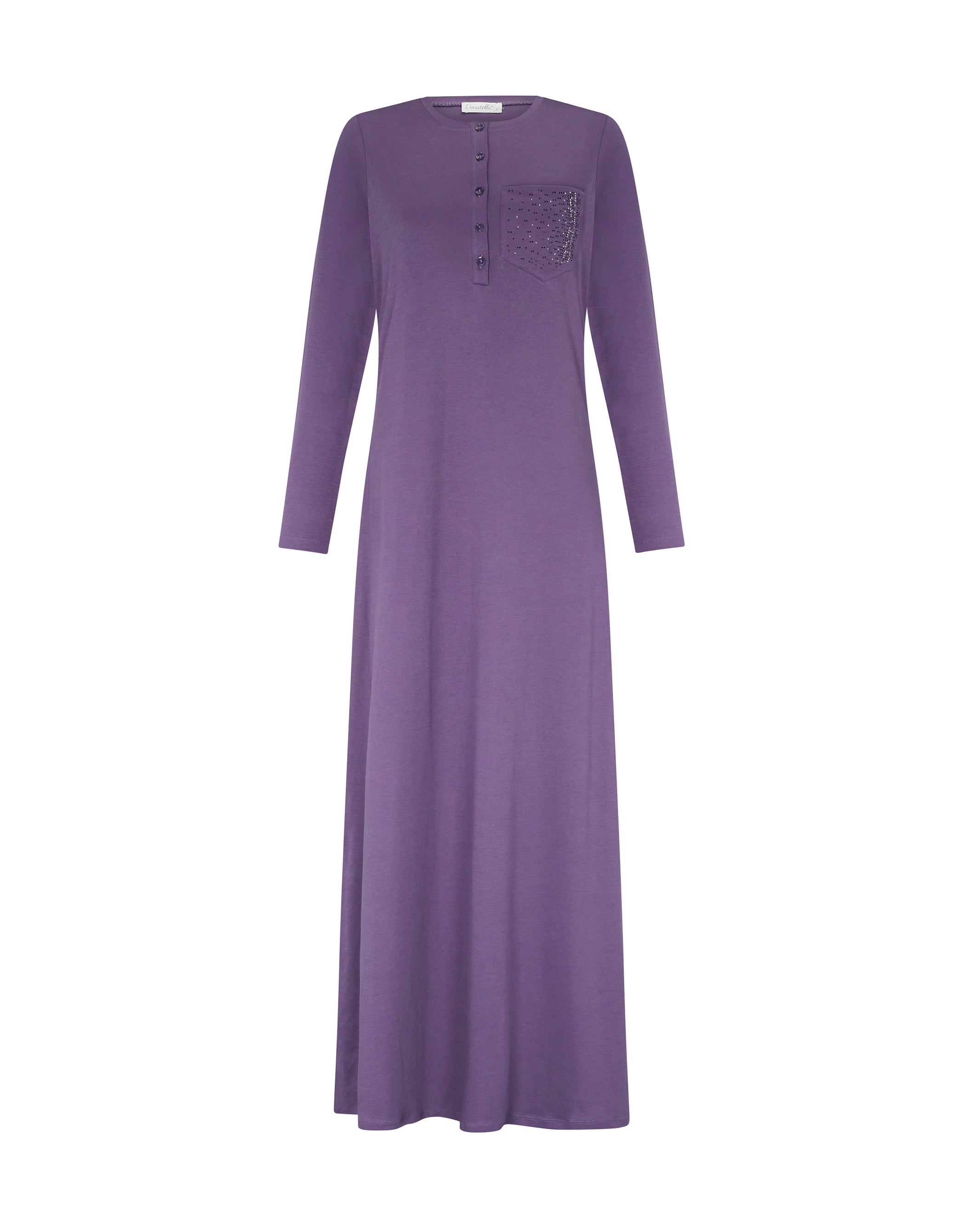 Button Front Nightgown with Sparkly Pocket Violet