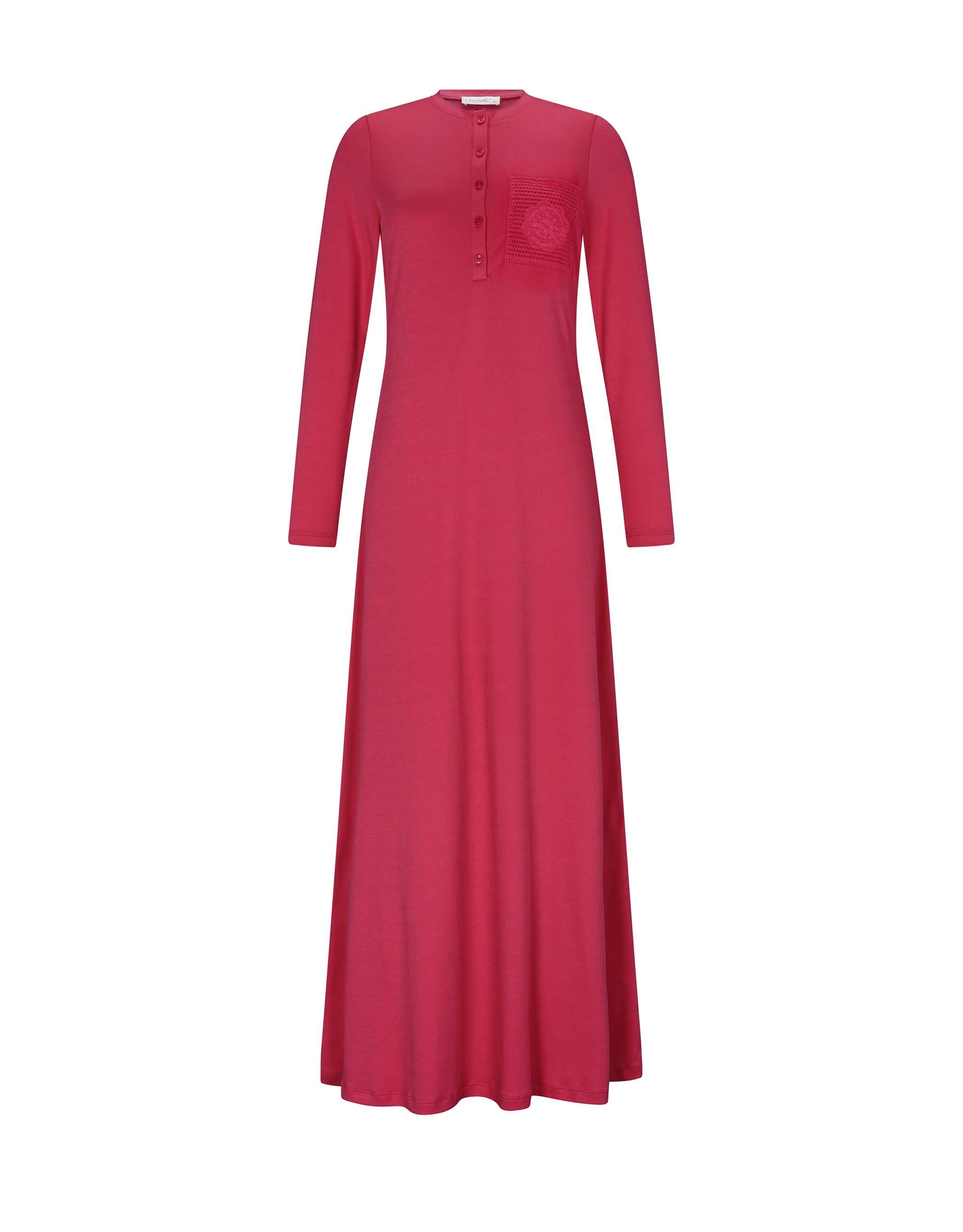 Button Front Nightgown with Crochet PocketFuschia