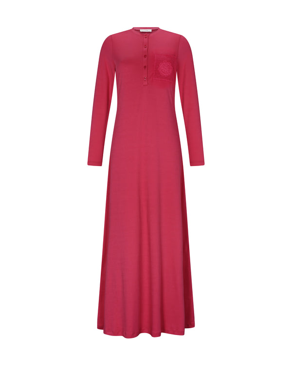 Pink Crochet Pocket Button Down Nightgown Deep