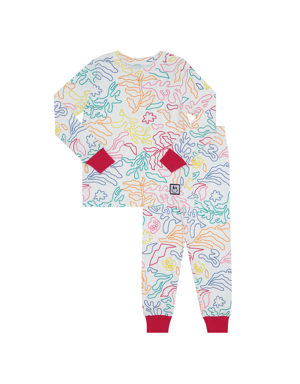 Pima Cotton Fresh Leaves Kids Pajamas Legging Playwear Set Hot Pink