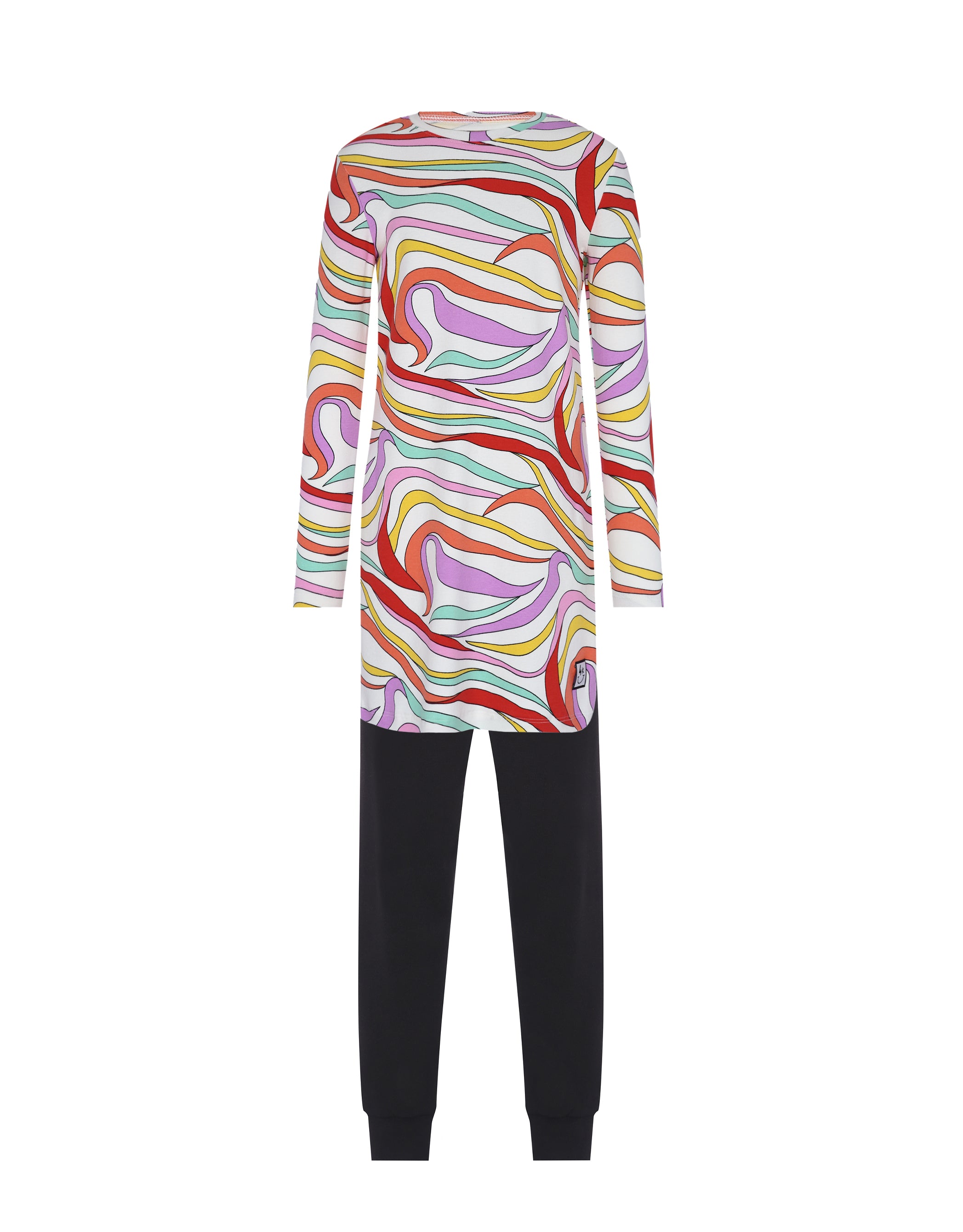 Pima Cotton Kaleidoscope Kids Tunic Pajamas Legging Set Pink Combo