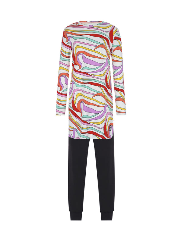 Pima Cotton Kaleidoscope Kids Tunic Pajamas Legging Set Pink Combo