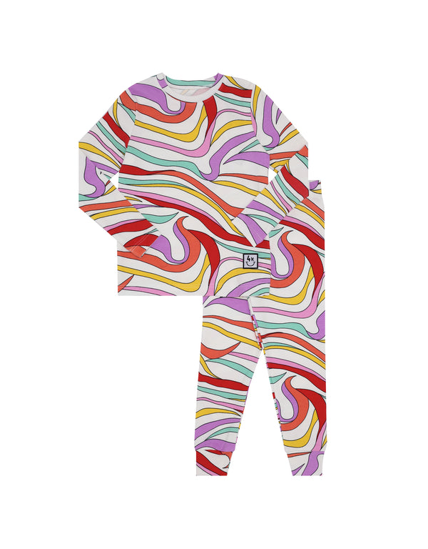 Pima Cotton Kaleidoscope Kids Pajamas Legging Playwear Set Pink Multi