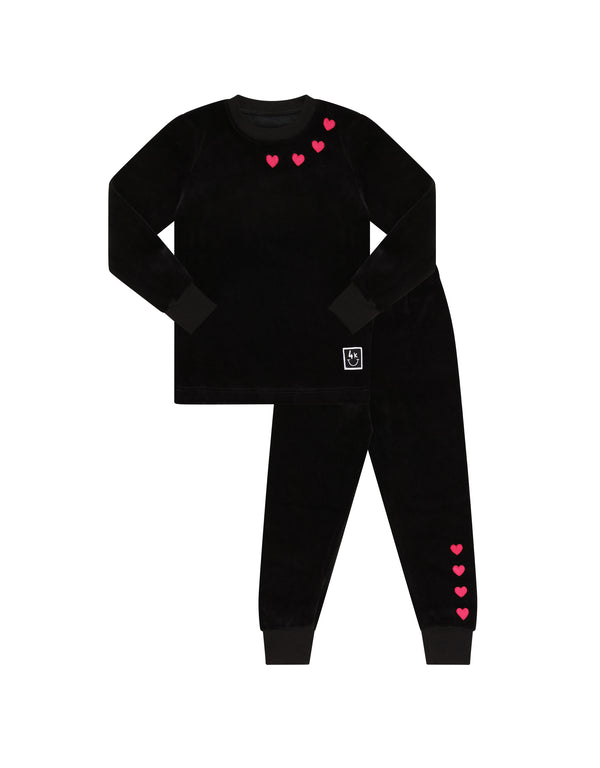 Hearts In A Row Plush Velour Kids Pajamas Legging Set Black Red