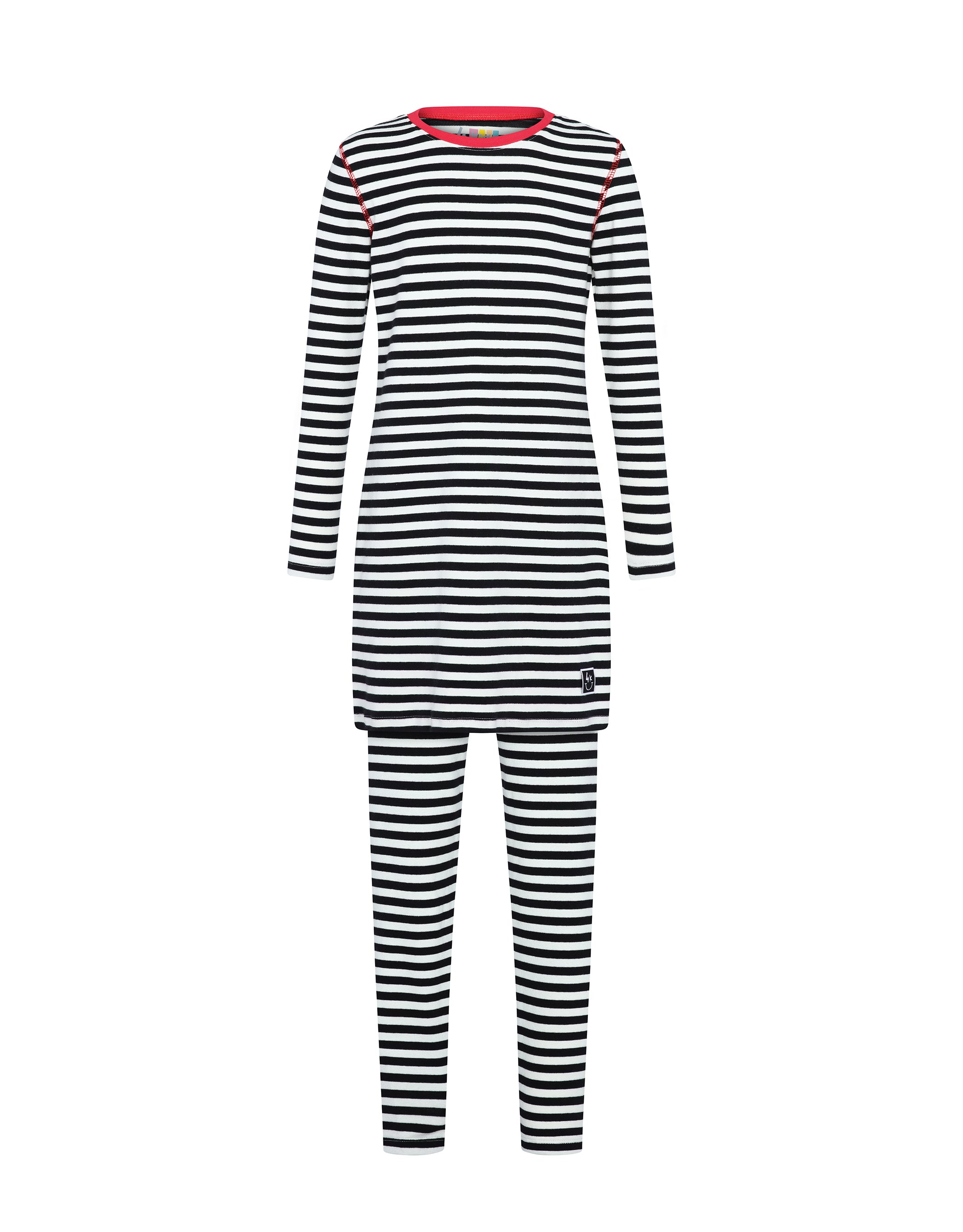 Pima Cotton Kids Tunic Pajamas Legging Set Stitched Seam Black White
