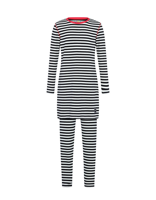 Pima Cotton Kids Tunic Pajamas Legging Set Stitched Seam Black White
