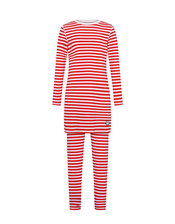 Pima Cotton Kids Tunic Pajamas Legging Set Stitched Seam Red Pink