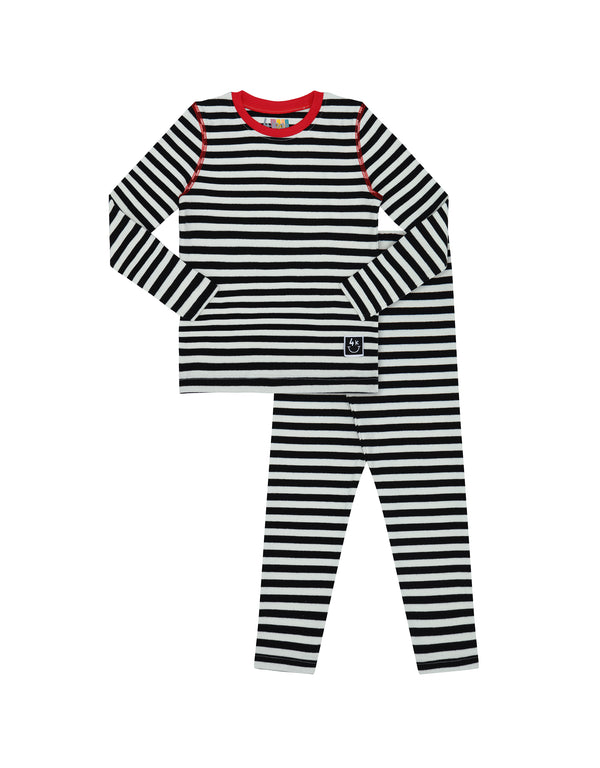 Pima Cotton Kids Pajamas Legging Playwear Set with Stitched Seams Black White