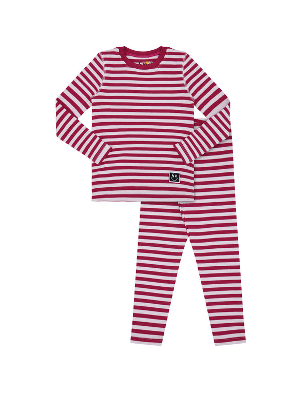 Pima Cotton Kids Pajamas Legging Playwear Set with Stitched Seams Burgundy Pink