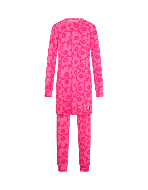 Pima Cotton Kids Tunic Pajamas Legging Set Flower Puffs Pink