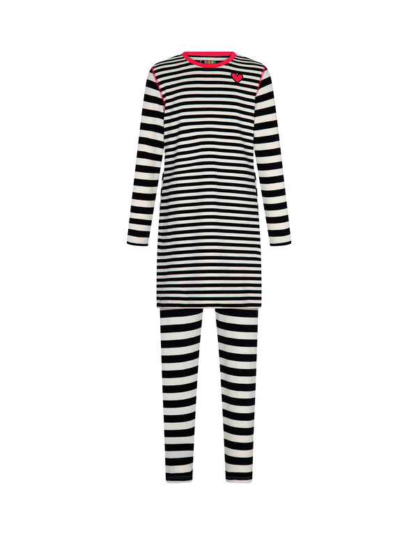 Pima Cotton Kids Tunic Pajamas Legging Set Stitched Seam Multi Stripe Pink
