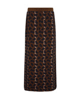 Brown leopard print drawstring maxi skirt, ankle-length with elastic waistband