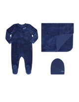 Royal Blue Velour Footie, Blanket & Hat 3-Piece Set