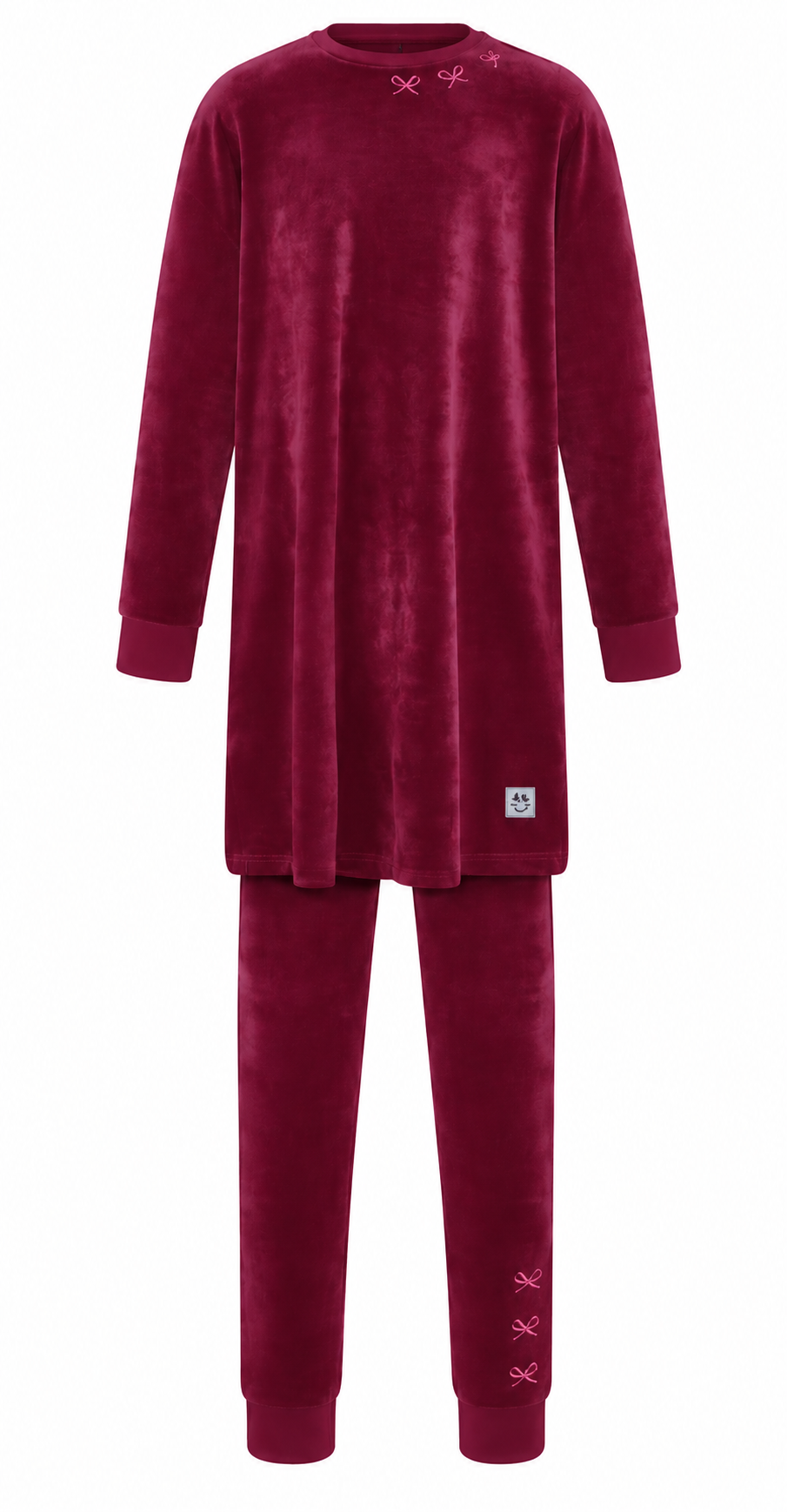 Deep Fuchsia Velvet Bow Tunic Set