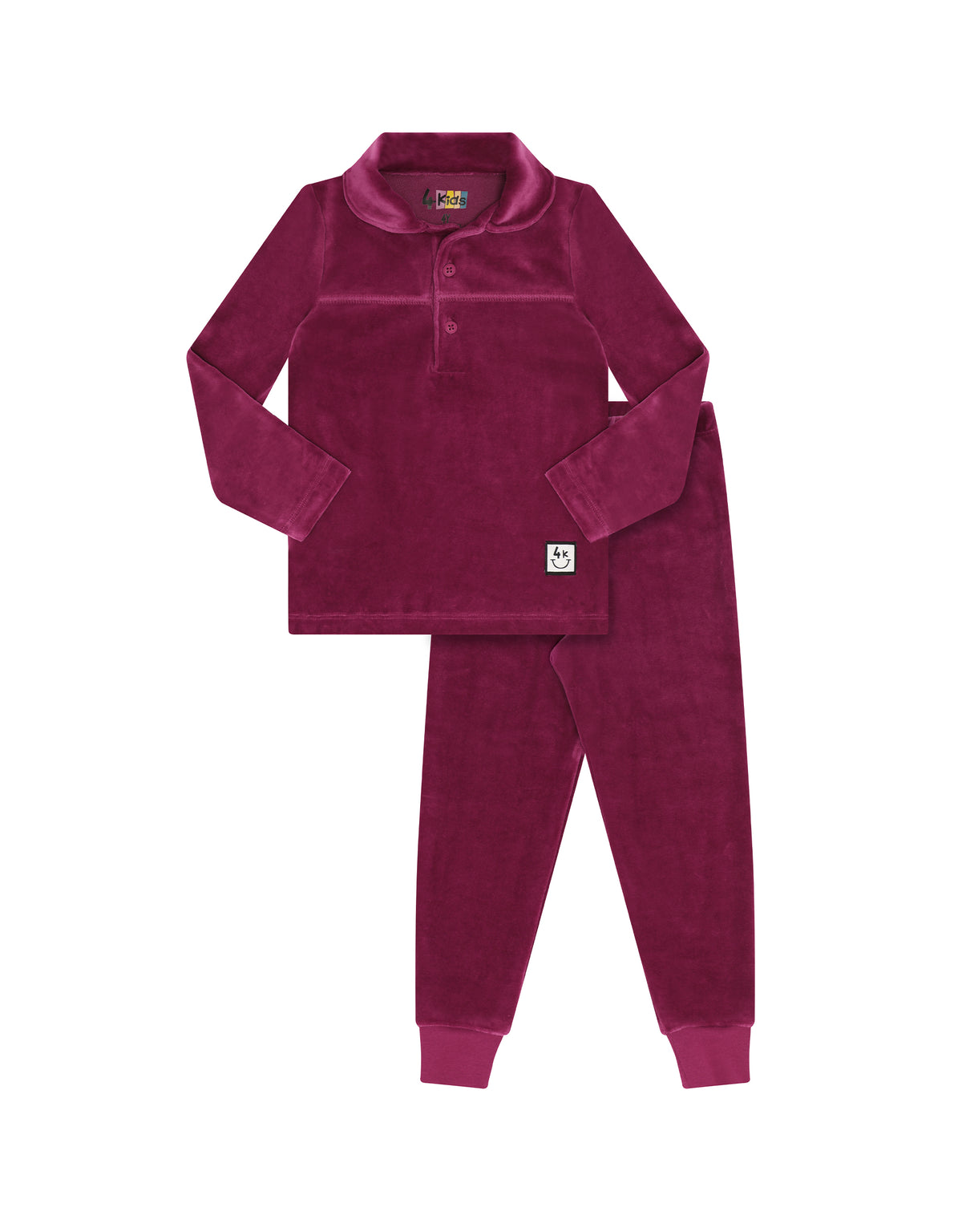 Deep Fuchsia Velvet Polo 2-Piece Pajama Set